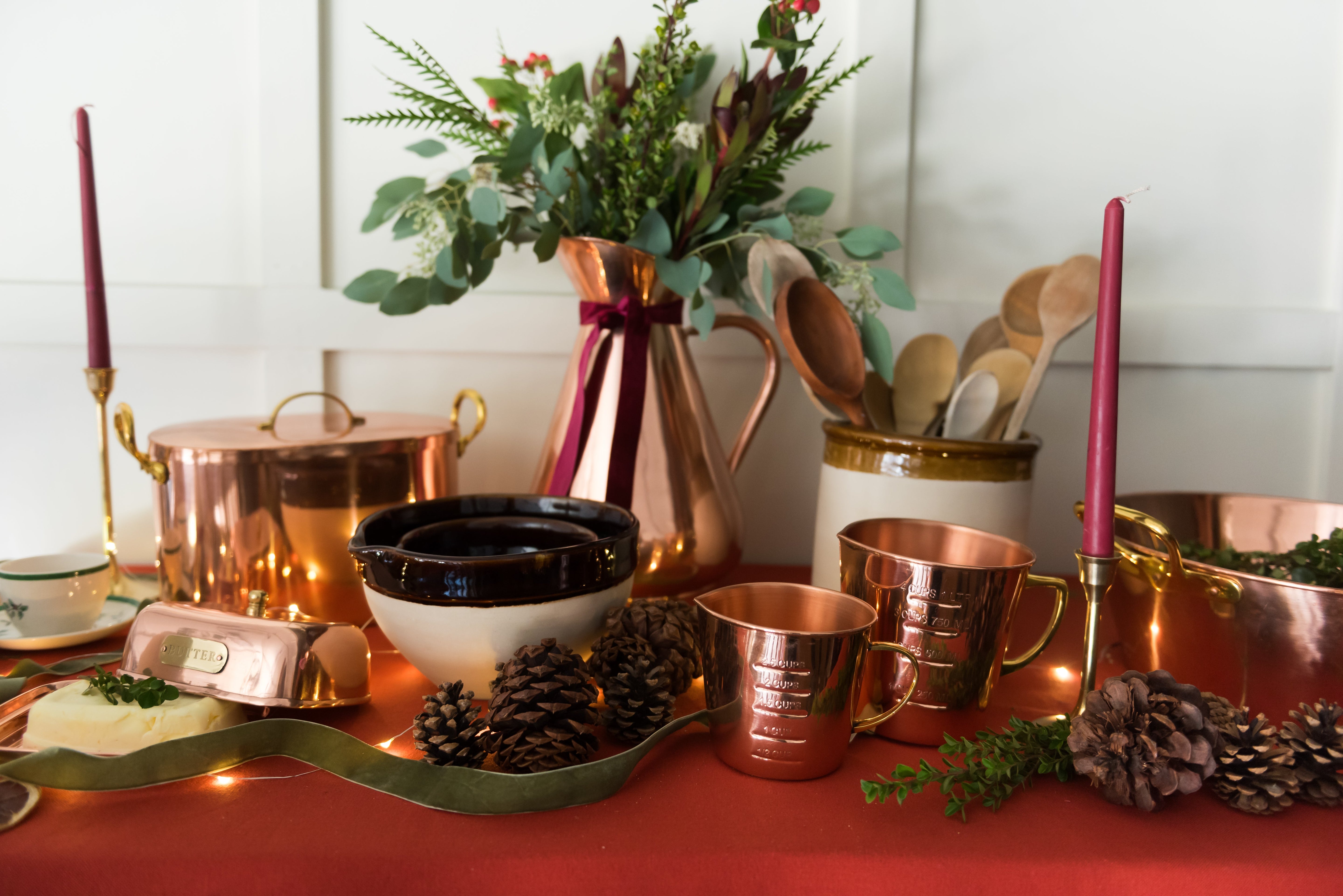 Rust Red and Green Fleur Tablecloth