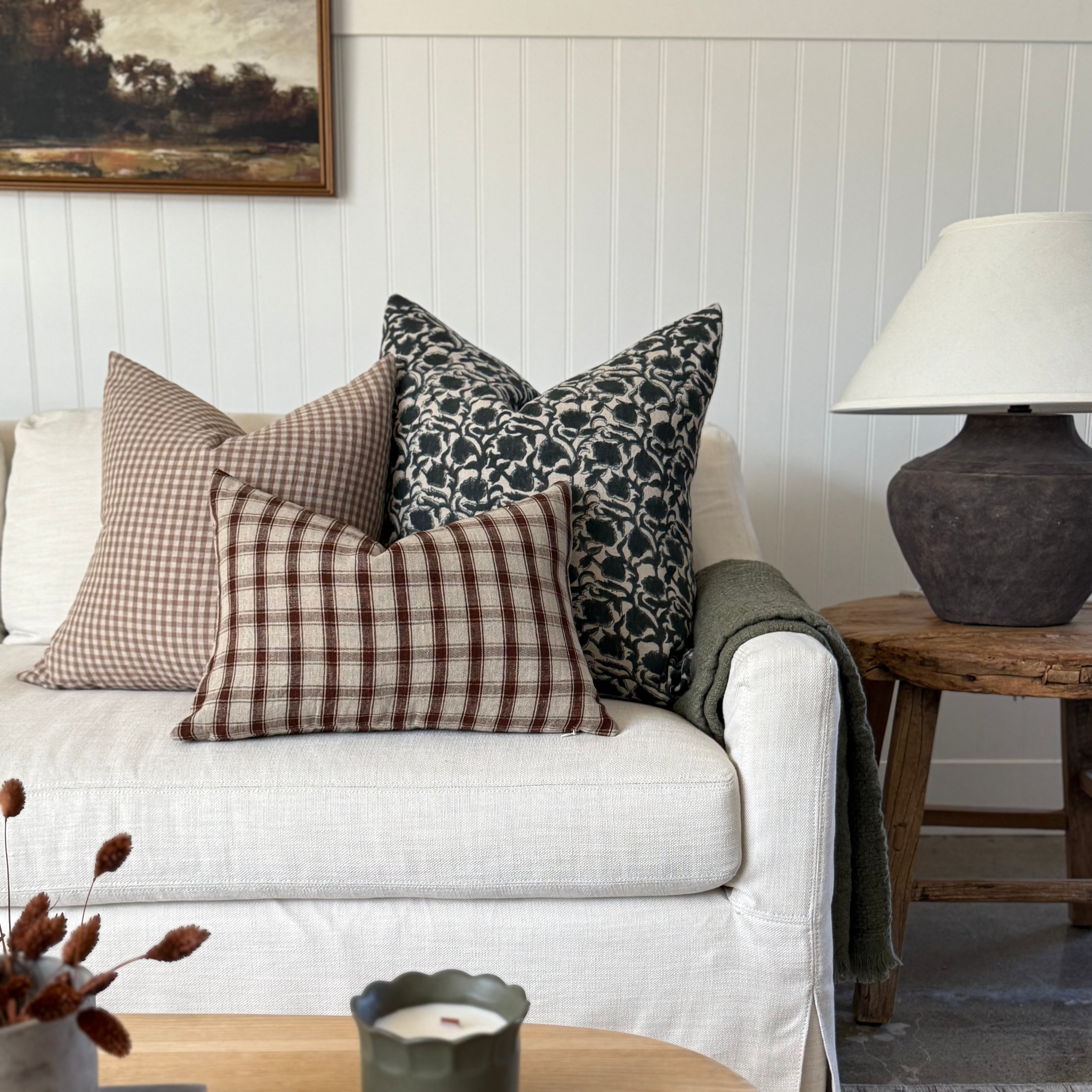 Gingham Tan Pillow Cover