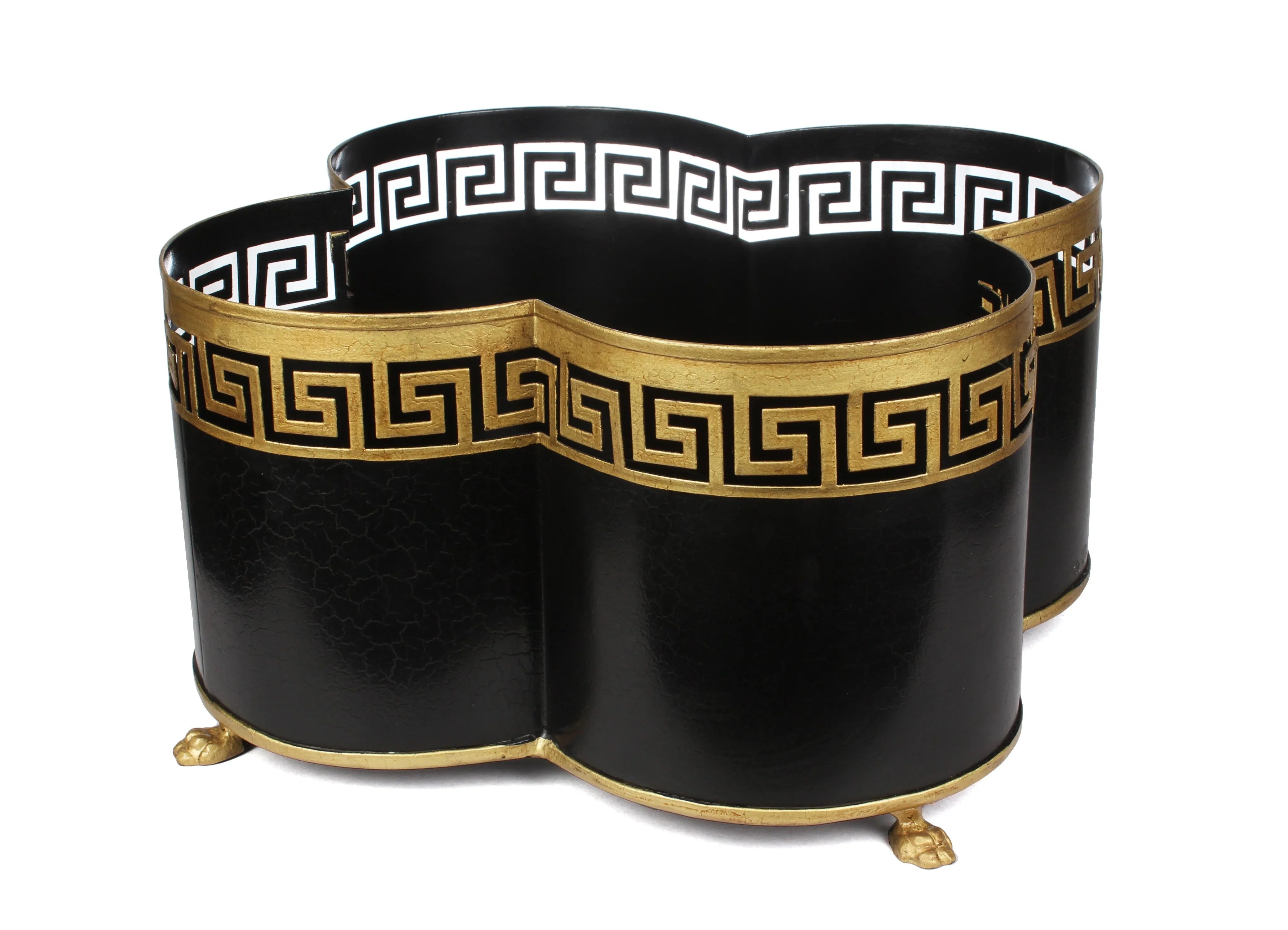 Black & Gold Greek Key Boarder Quatrefoil Planter - The Mayfair Hall