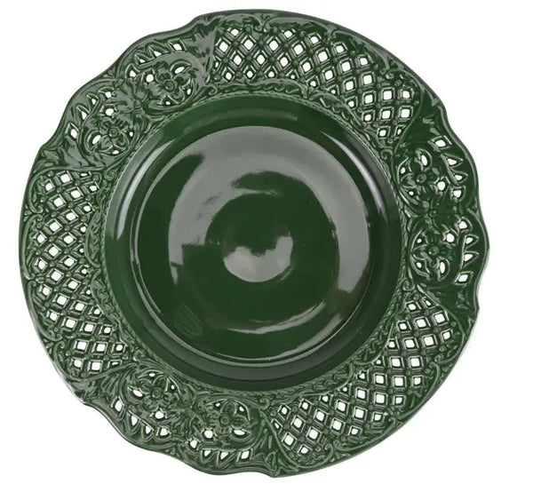 Incredibile Porcelain Raised Floral Pierced Green Charger - The Mayfair Hall