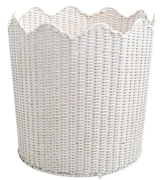 Incredible Large Scalloped White Wicker Floor Planter - The Mayfair Hall