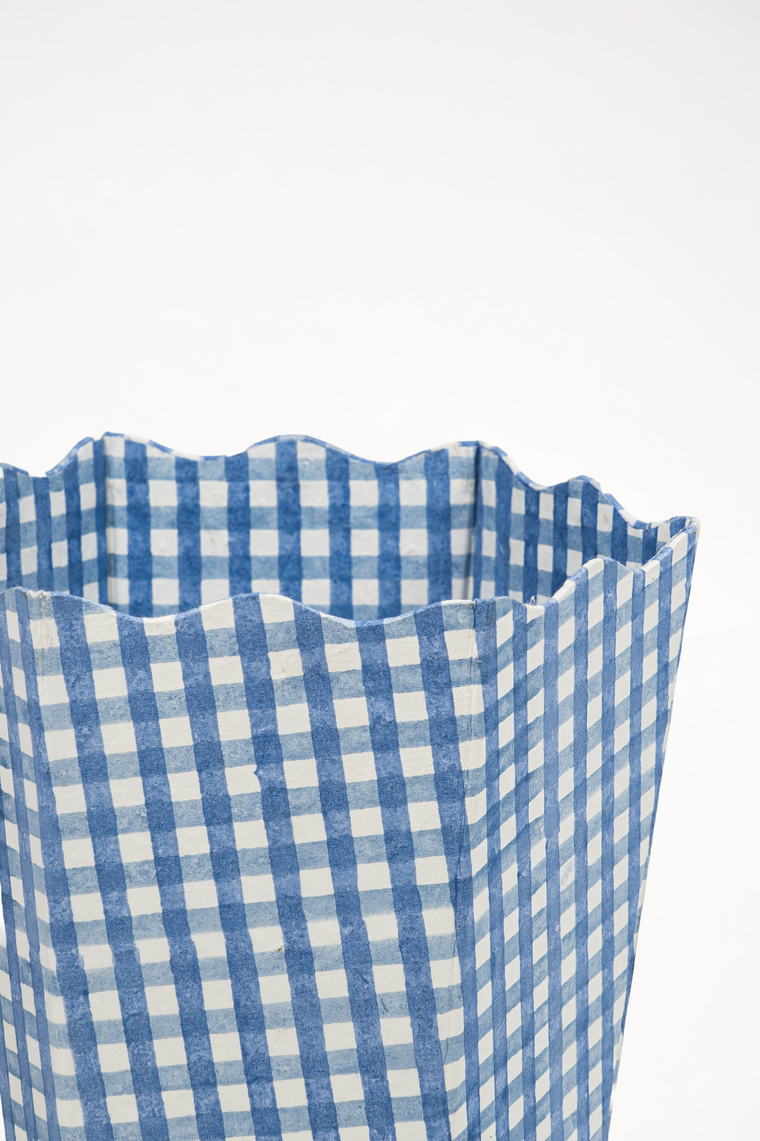 Blockprint Waste Bin / Storage Bin in Blue Gingham