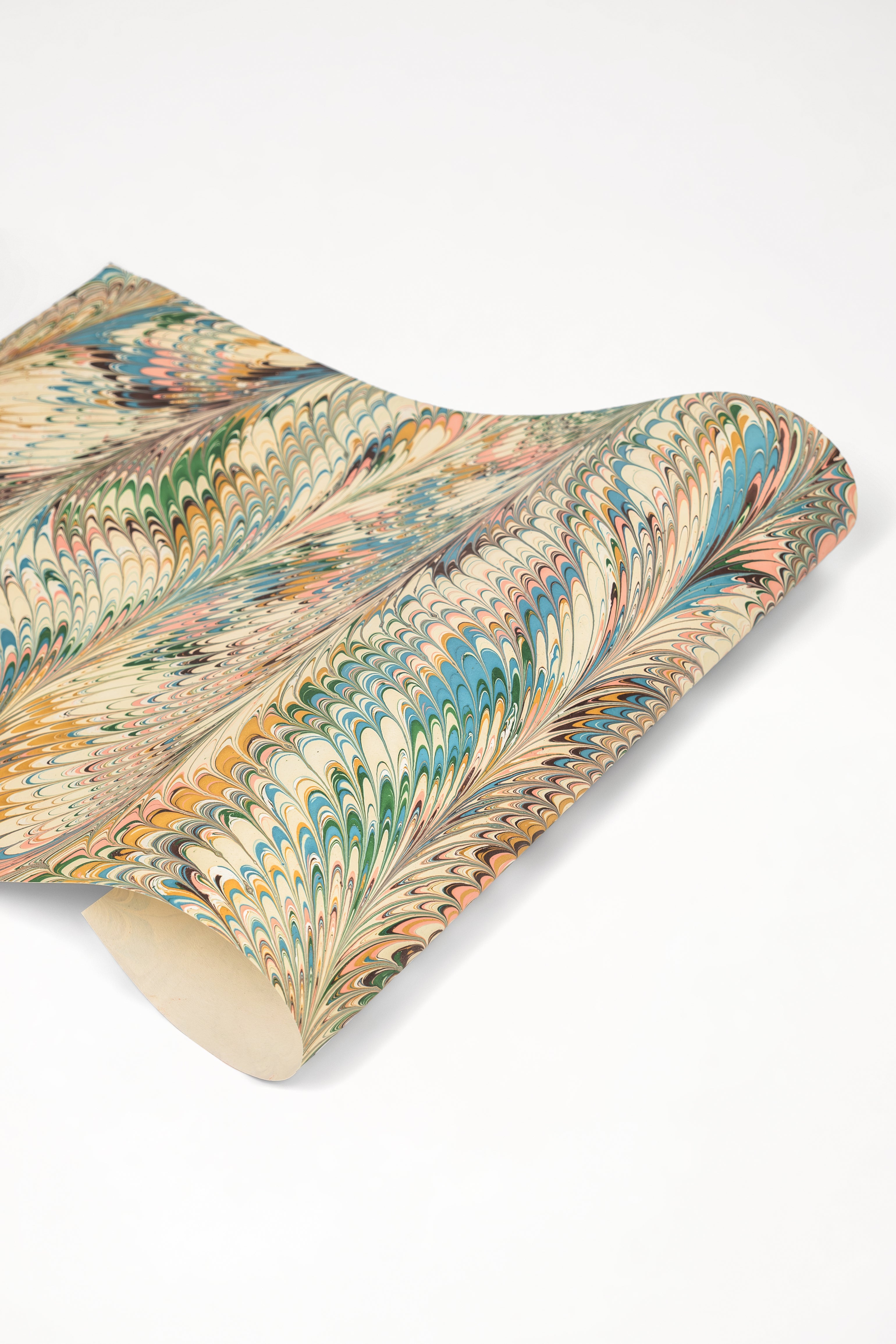 Hand-Marbled Flatiron Feathers Gift Wrapping Paper Sheets
