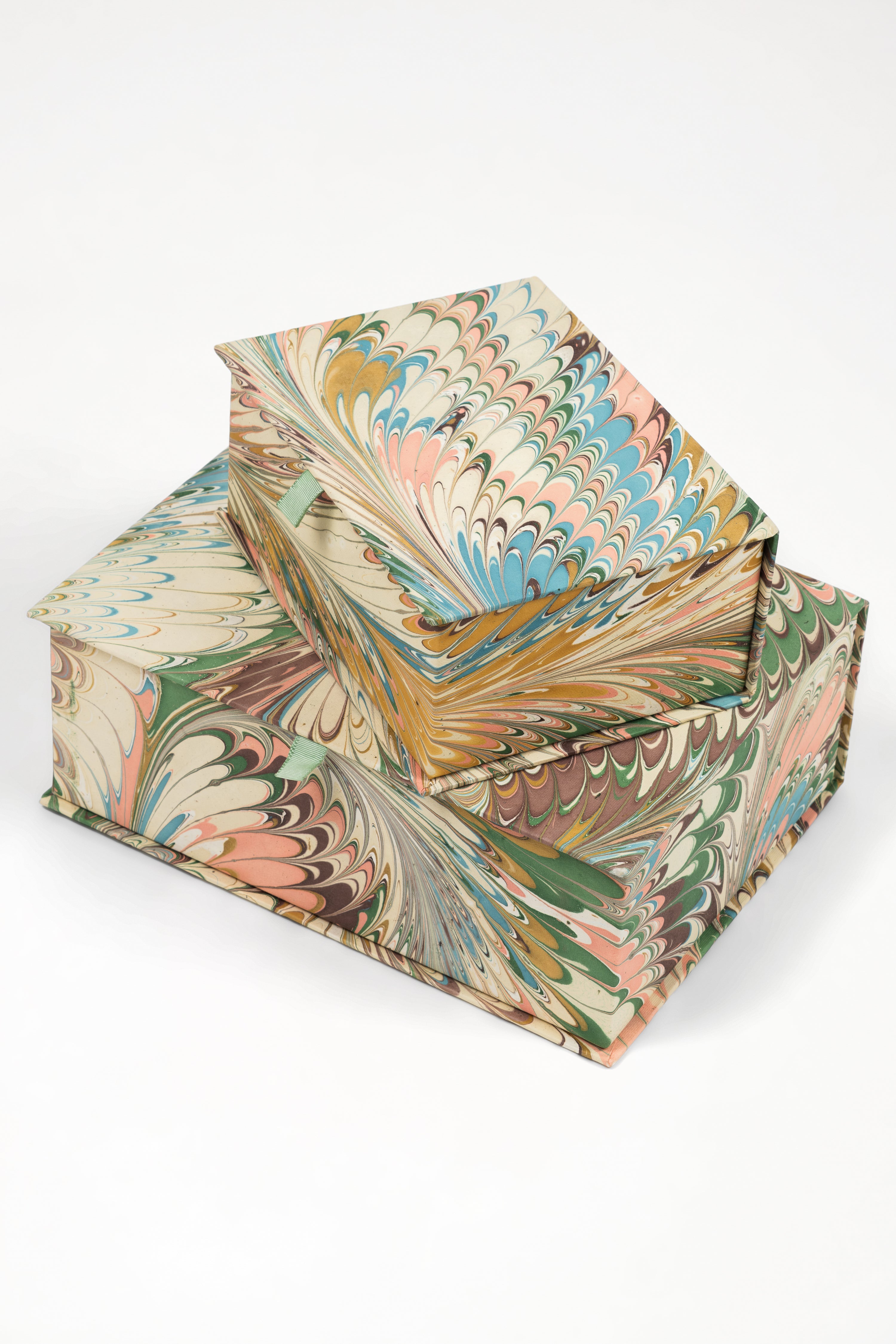 Hand-Marbled Keepsake Box Set in Flatiron Feathers