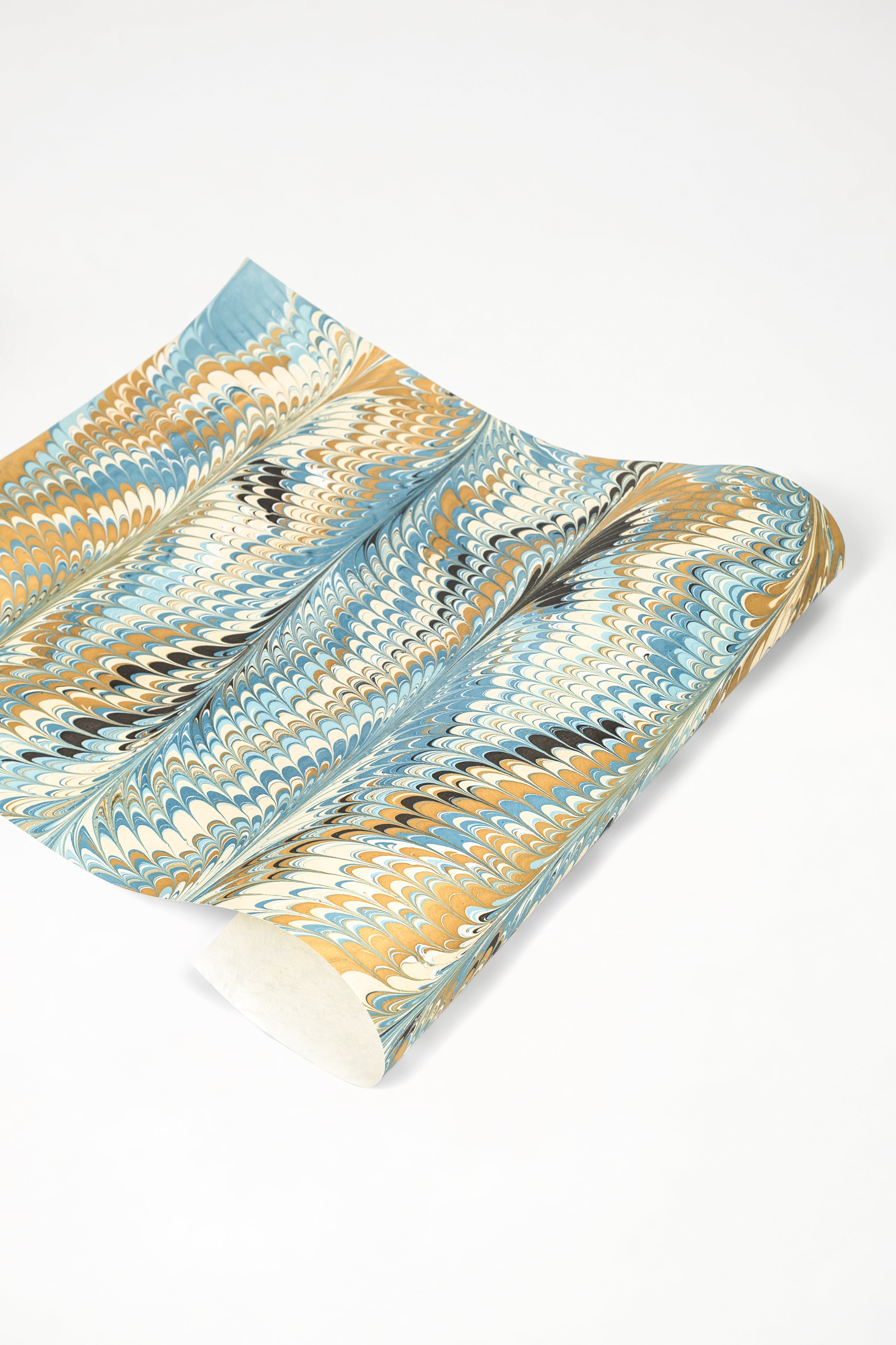 Hand Marbled Nila Feathers Gift Wrapping Paper Sheets - Pack of 5