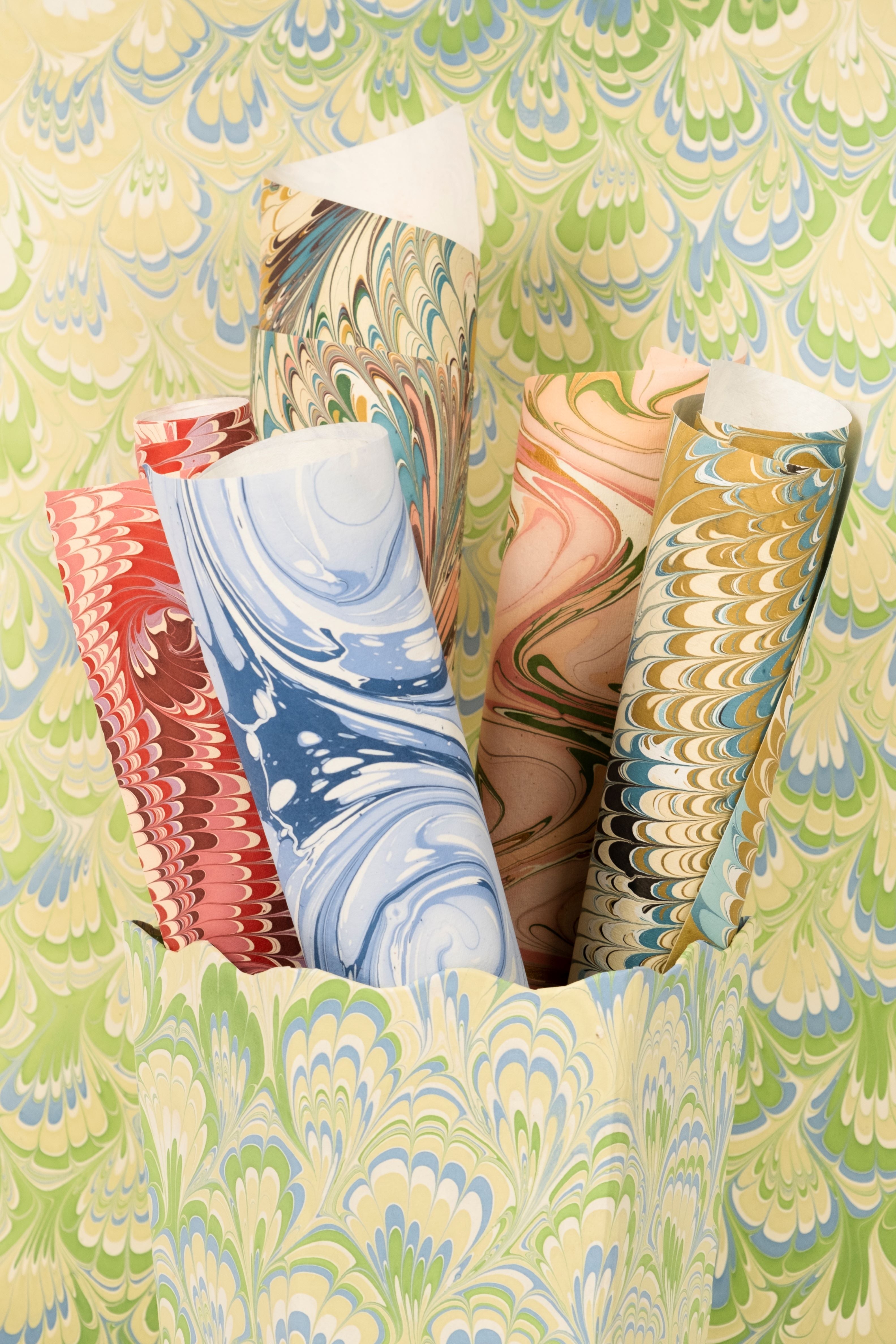 Hand-Marbled Flatiron Feathers Gift Wrapping Paper Sheets
