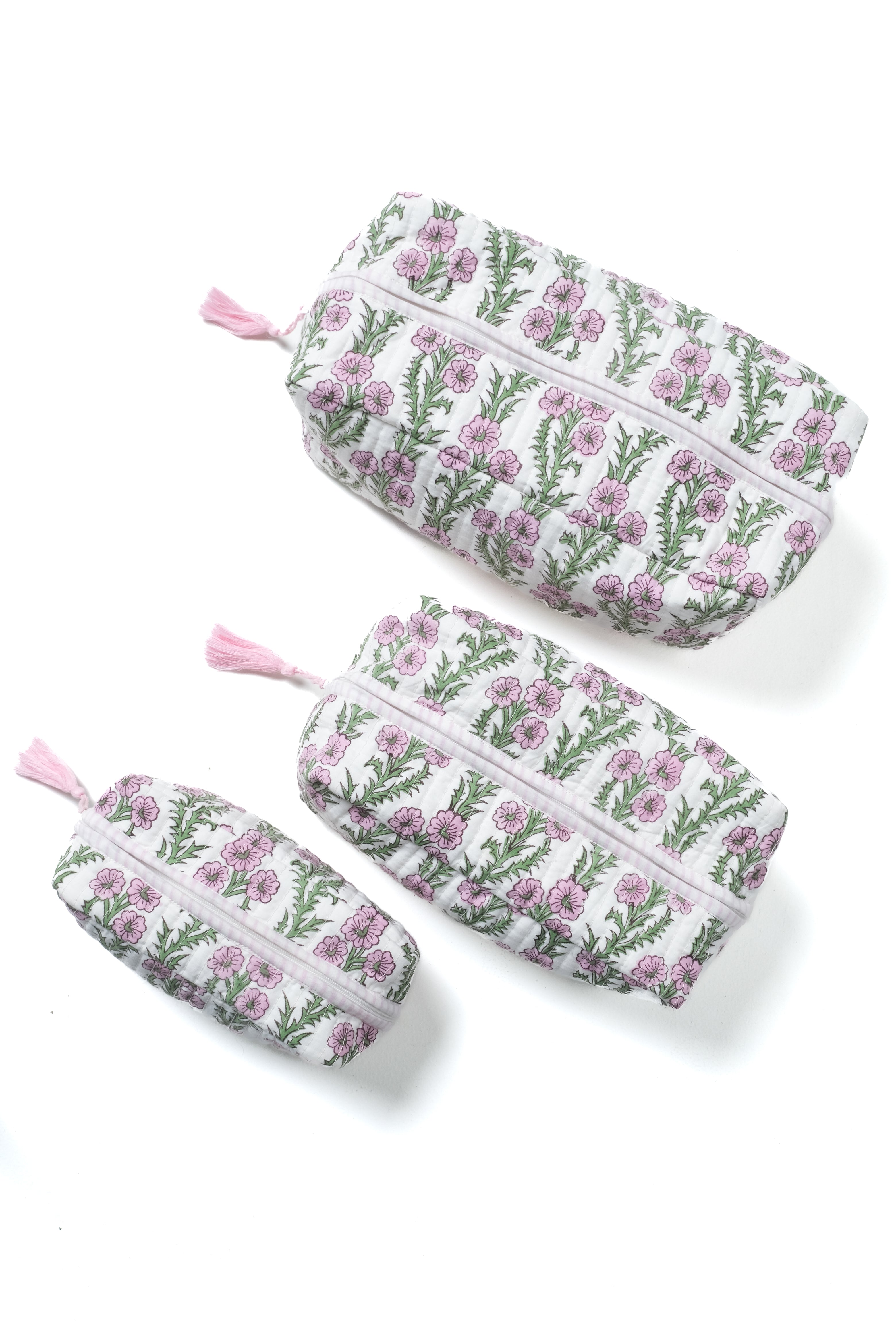 Forget-Me-Not Blockprint Makeup Bag in Lilac Pink
