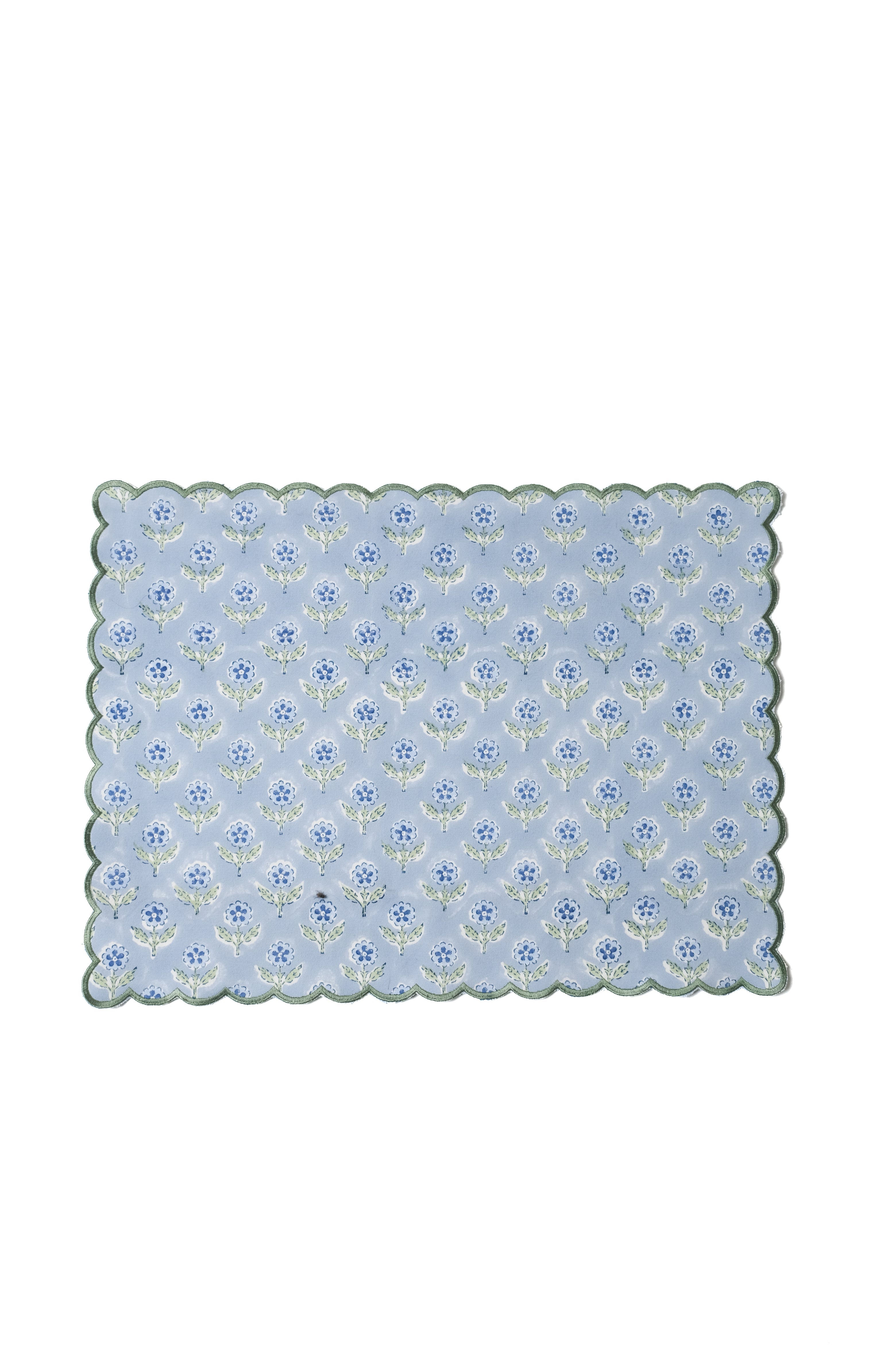Mona Scallop Embroidered Blockprint Placemat in Blue