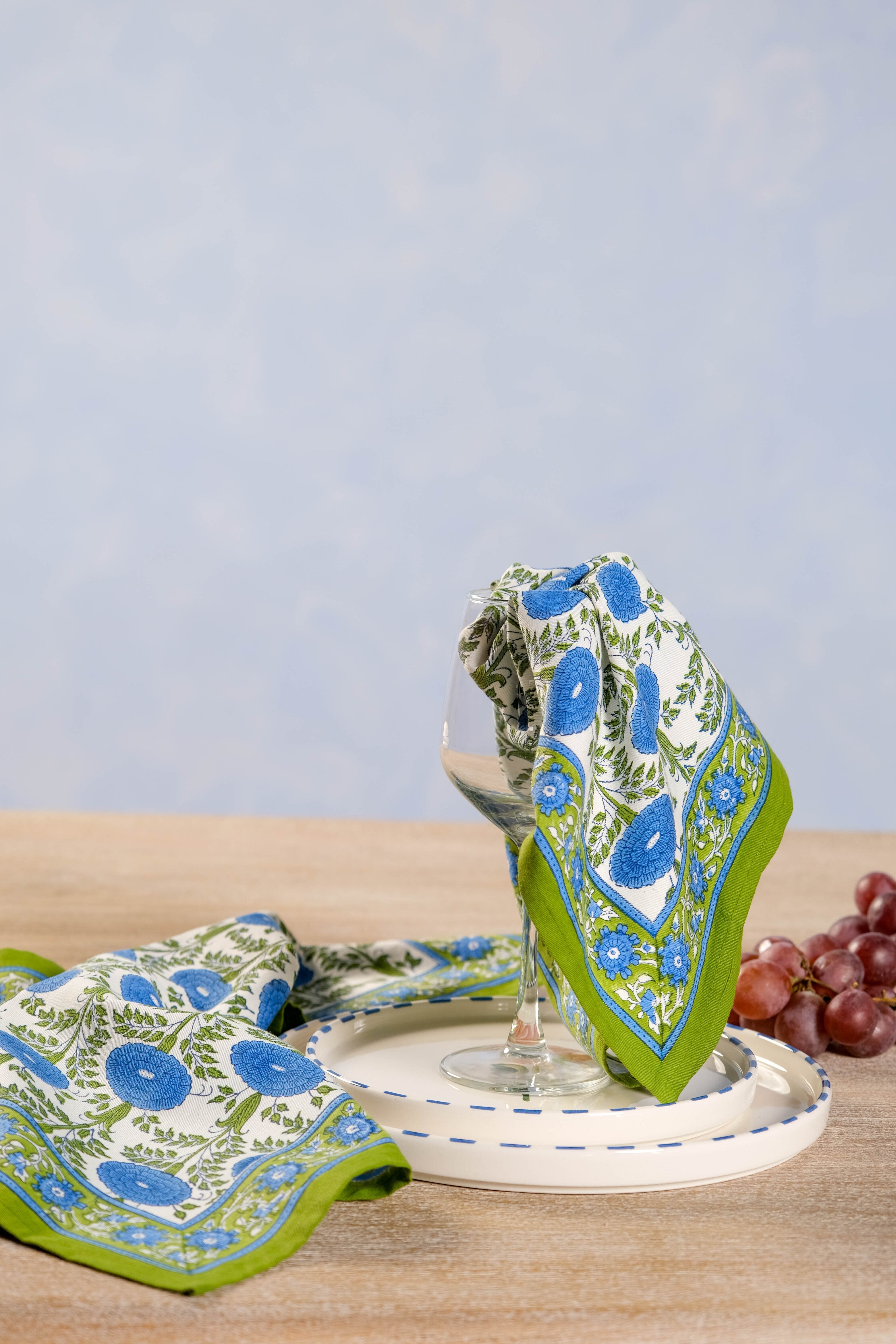 Blue Araminta Blockprint Napkins, Set of 4