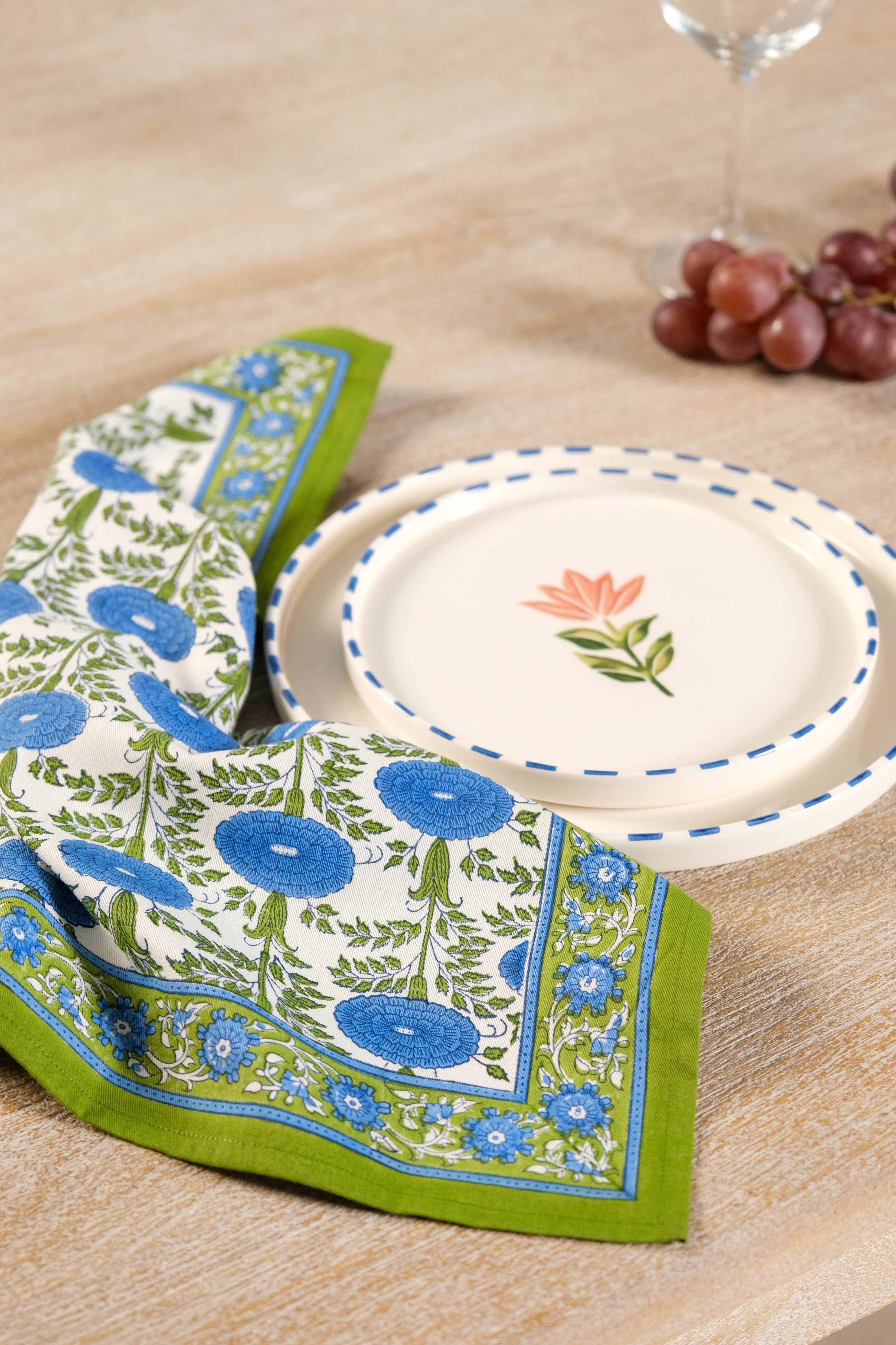 Blue Araminta Blockprint Napkins, Set of 4