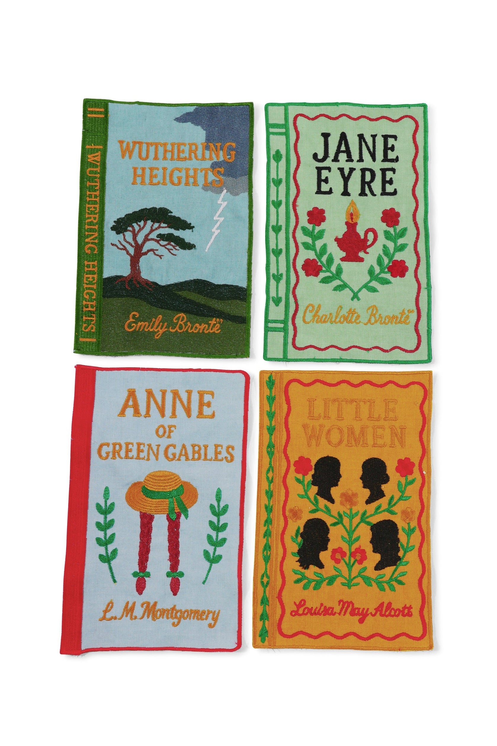 Literary Heroines Books Embroidered Cocktail Napkins, Set of 4