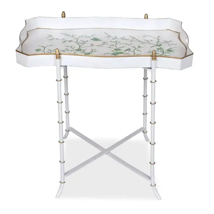 Stunning Scalloped Rectangular Tray Table in Green/Ivory Chinoiserie - The Mayfair Hall