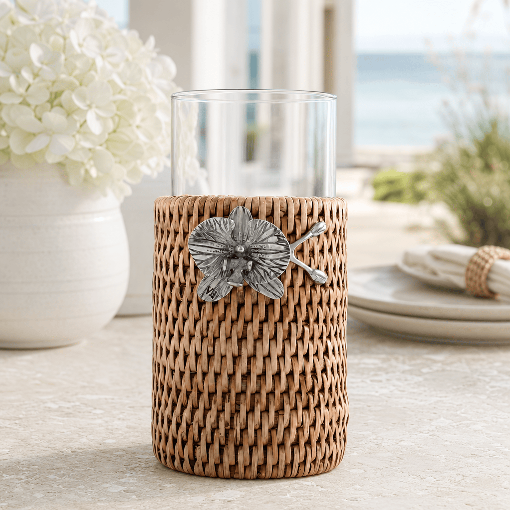 Orchid Drinking Glass Covered with Hand Woven Wicker Rattan - Set of 4