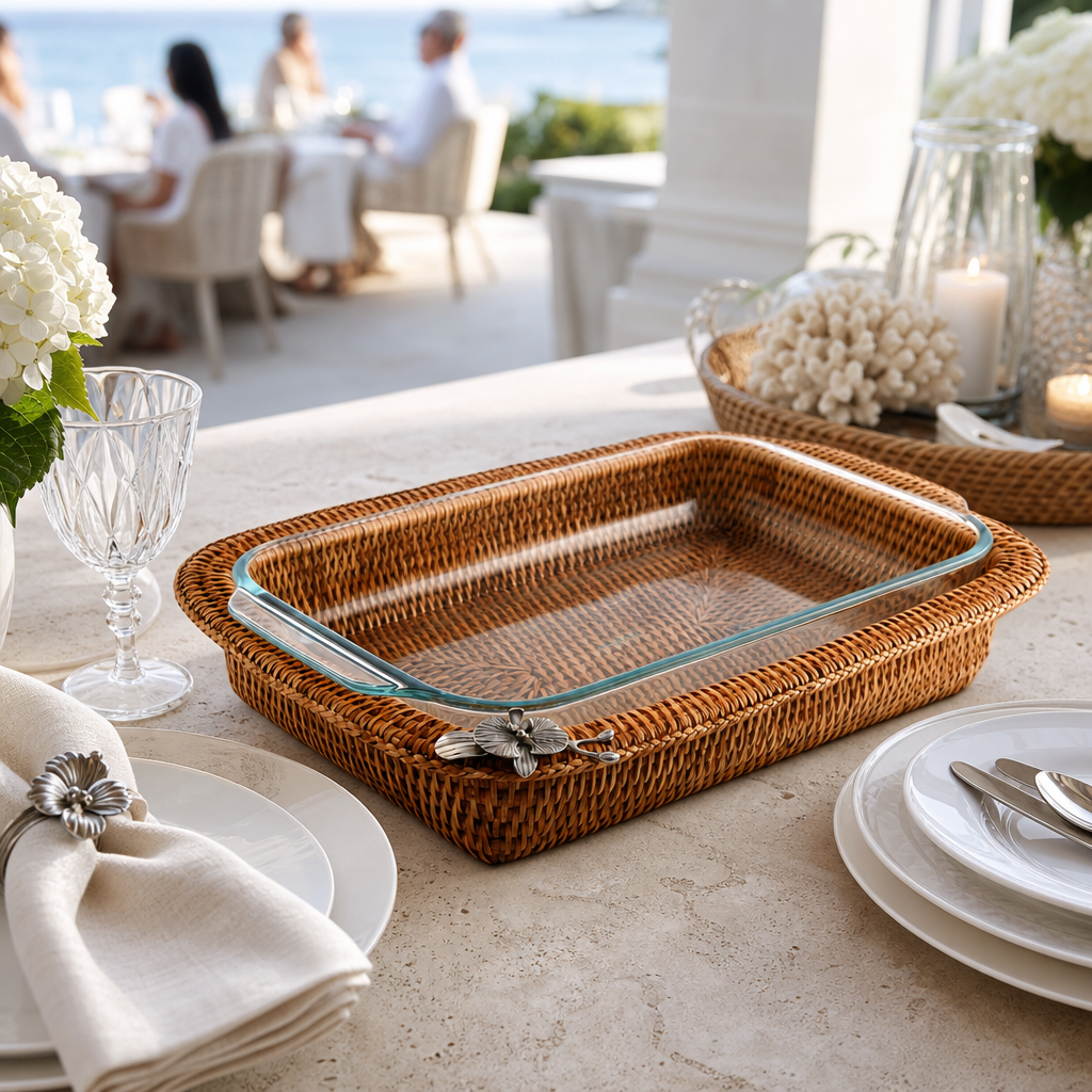 Orchid Hand Woven Wicker Rattan 3qt Rectangular Casserole Holder