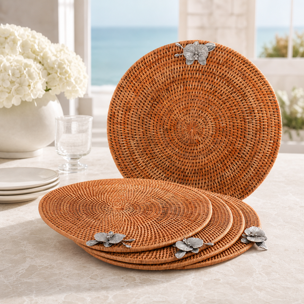 Orchid Placemat Hand Woven Wicker Rattan Round - Set of 4
