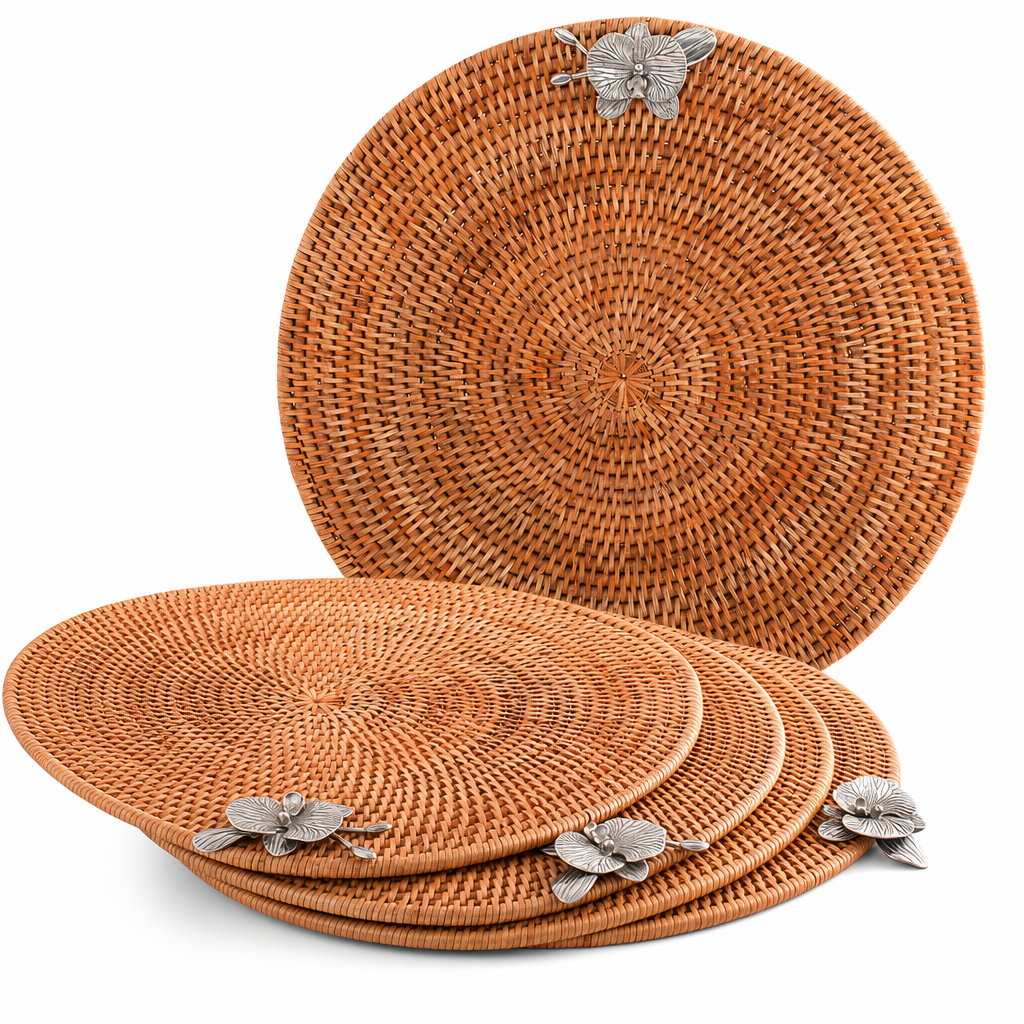 Orchid Placemat Hand Woven Wicker Rattan Round - Set of 4