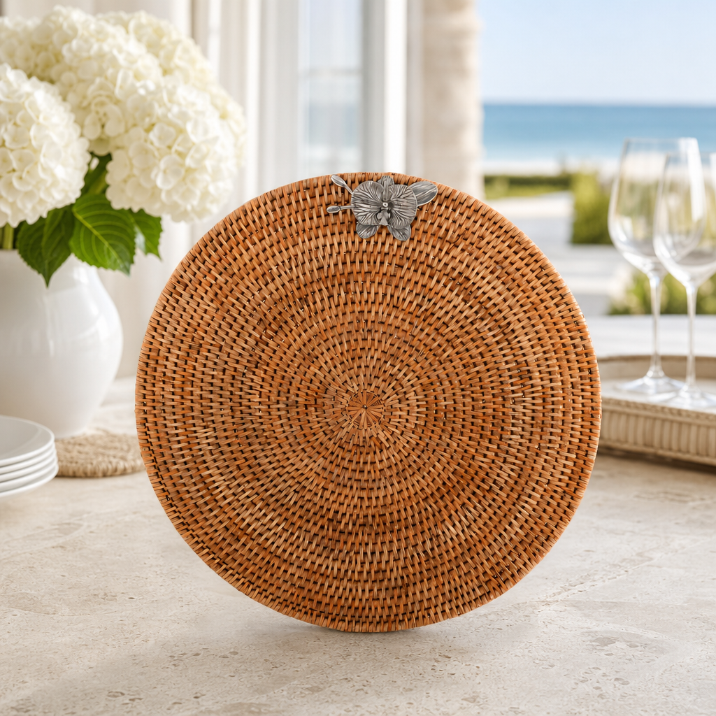 Orchid Placemat Hand Woven Wicker Rattan Round - Set of 4