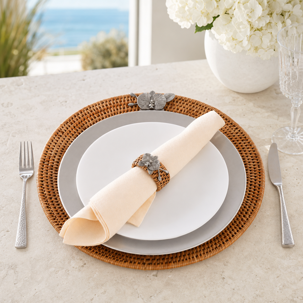 Orchid Placemat Hand Woven Wicker Rattan Round - Set of 4