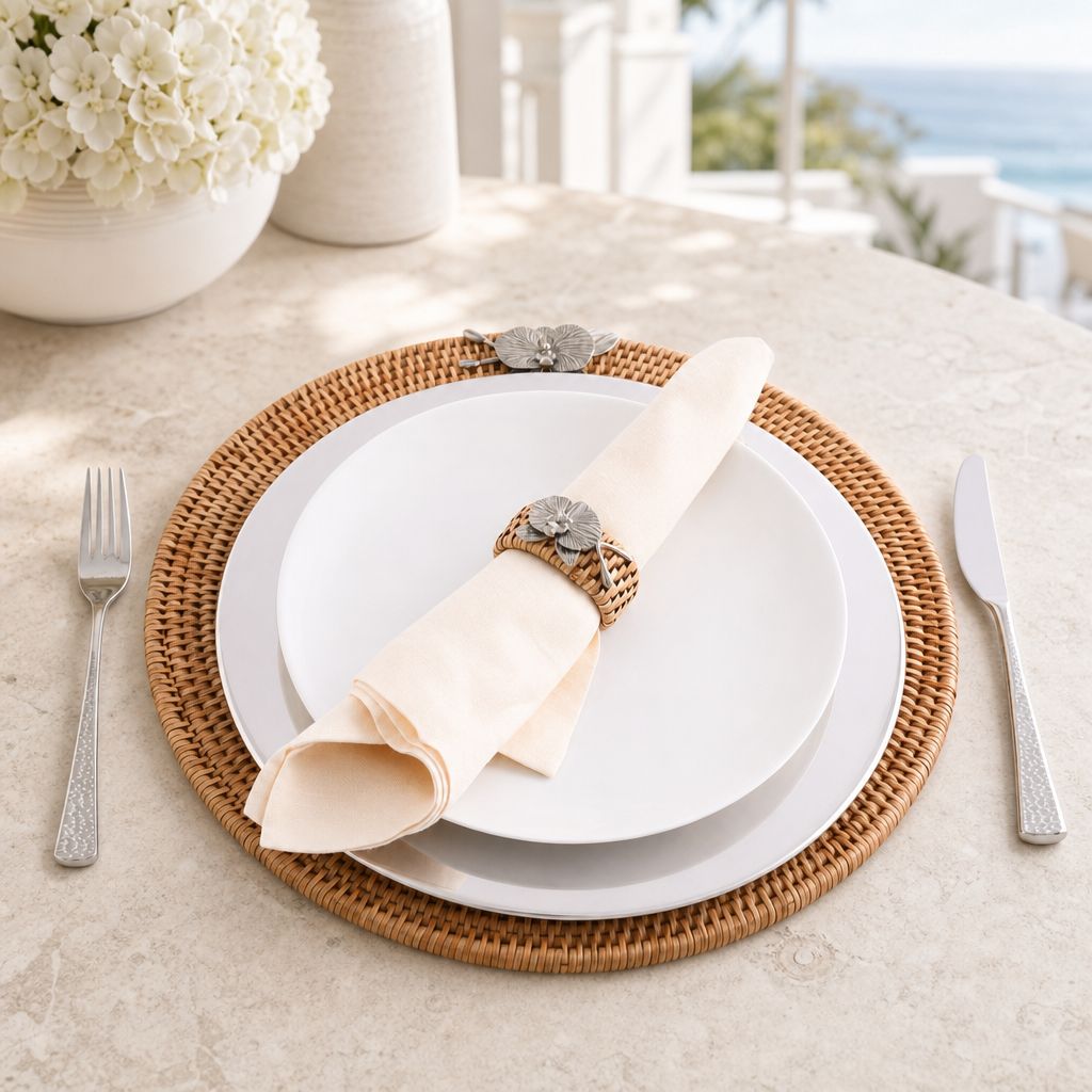 Orchid Placemat Hand Woven Wicker Rattan Round - Set of 4