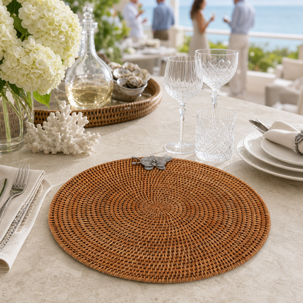 Orchid Placemat Hand Woven Wicker Rattan Round - Set of 4