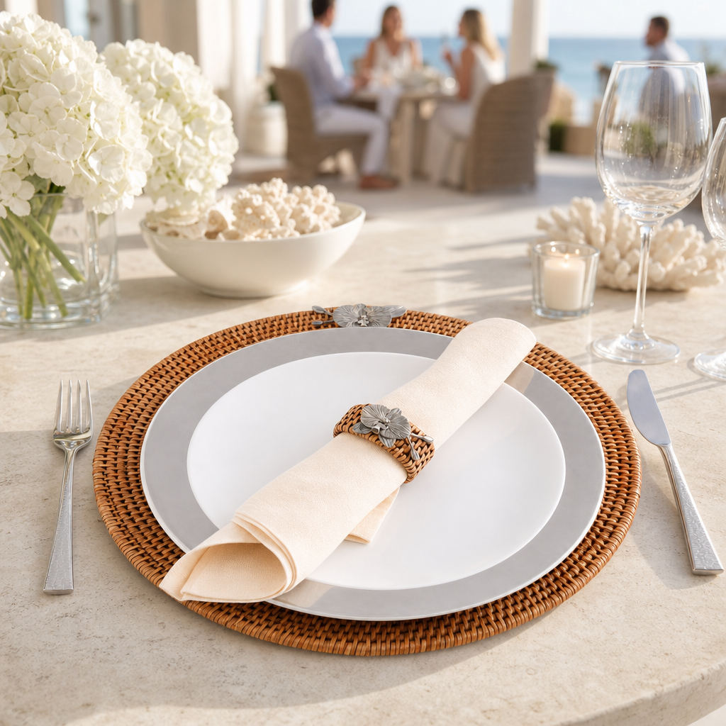 Orchid Placemat Hand Woven Wicker Rattan Round - Set of 4