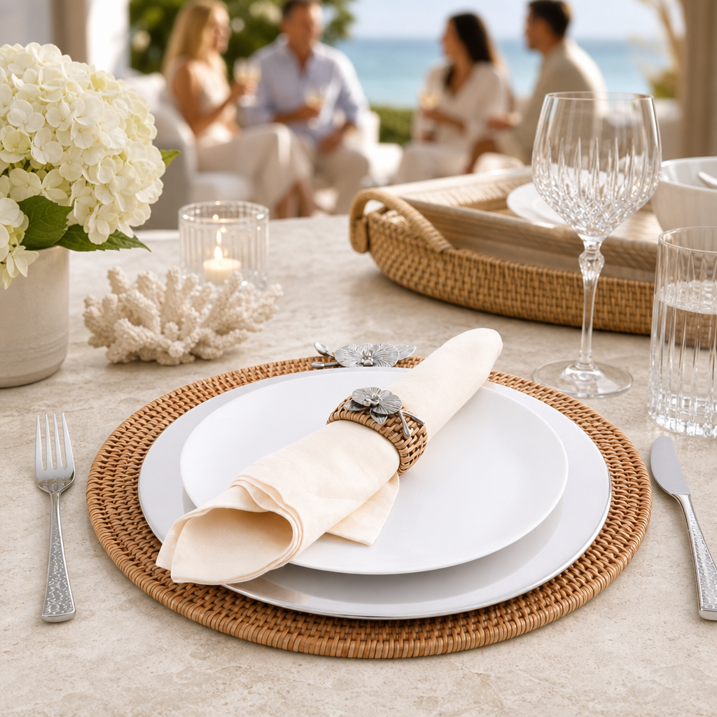 Orchid Placemat Hand Woven Wicker Rattan Round - Set of 4