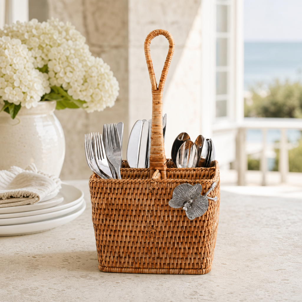 Orchid Hand Woven Wicker Rattan Flatware Caddy