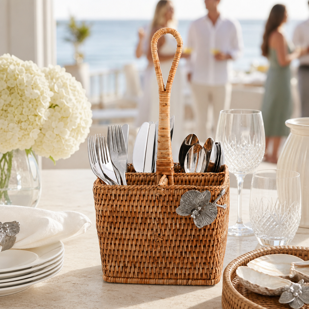 Orchid Hand Woven Wicker Rattan Flatware Caddy