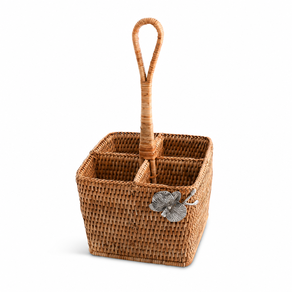Orchid Hand Woven Wicker Rattan Flatware Caddy