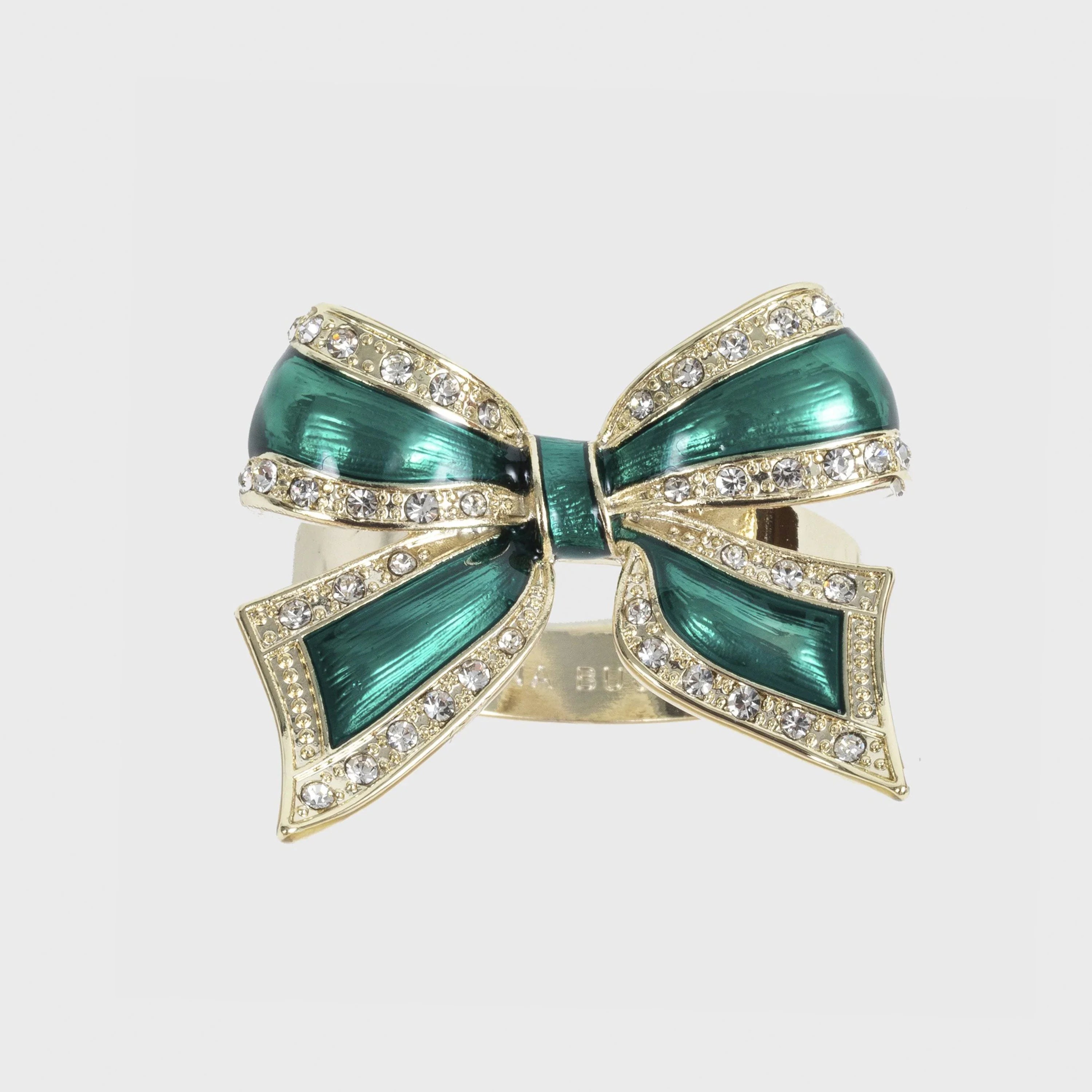 Enamel bow skinny napkin rings, green, set of four - The Mayfair Hall