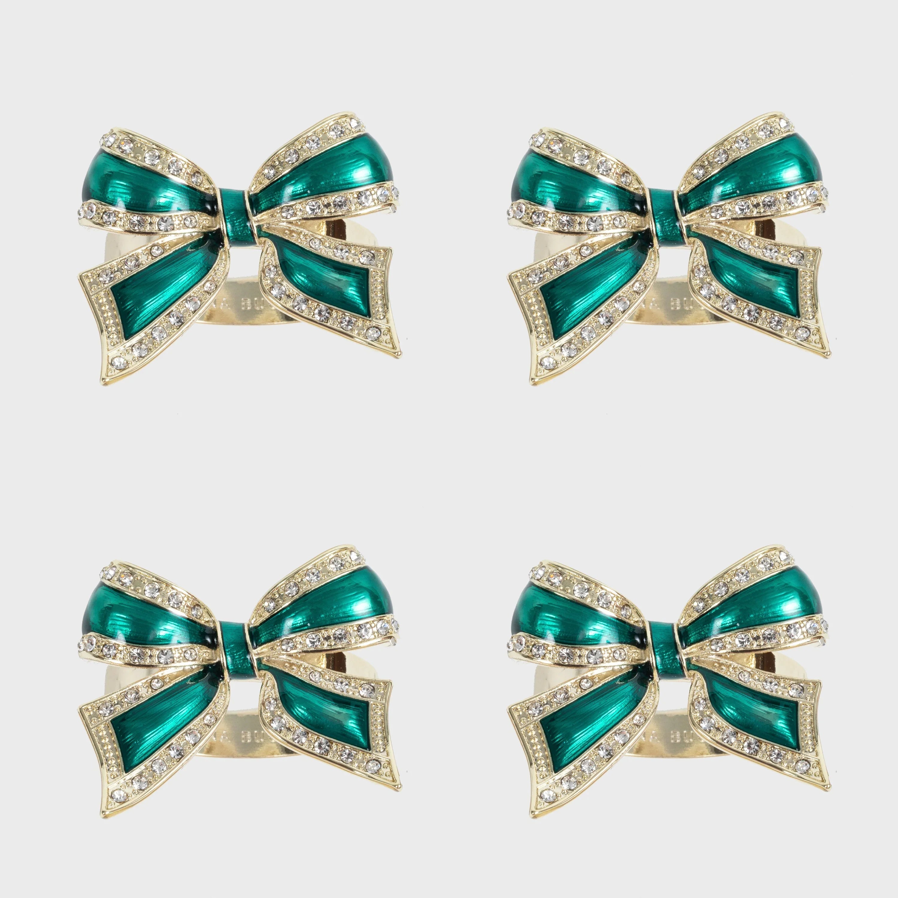 Enamel bow skinny napkin rings, green, set of four - The Mayfair Hall
