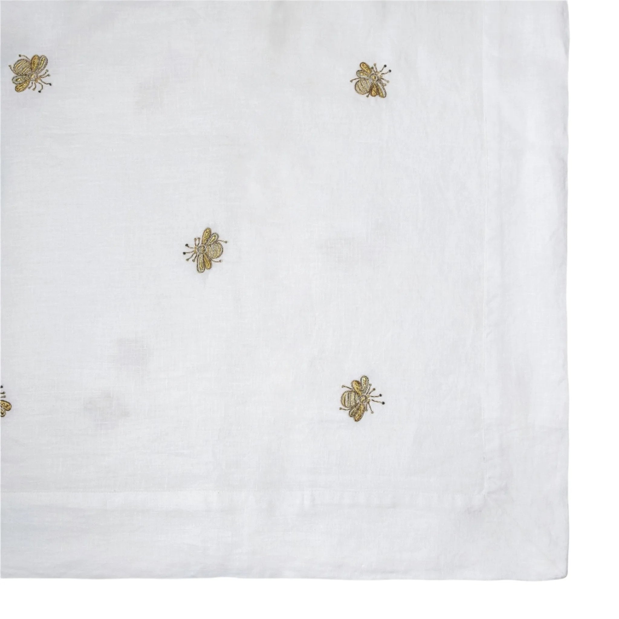 Embroidered Golden Bee Tablecloth in White