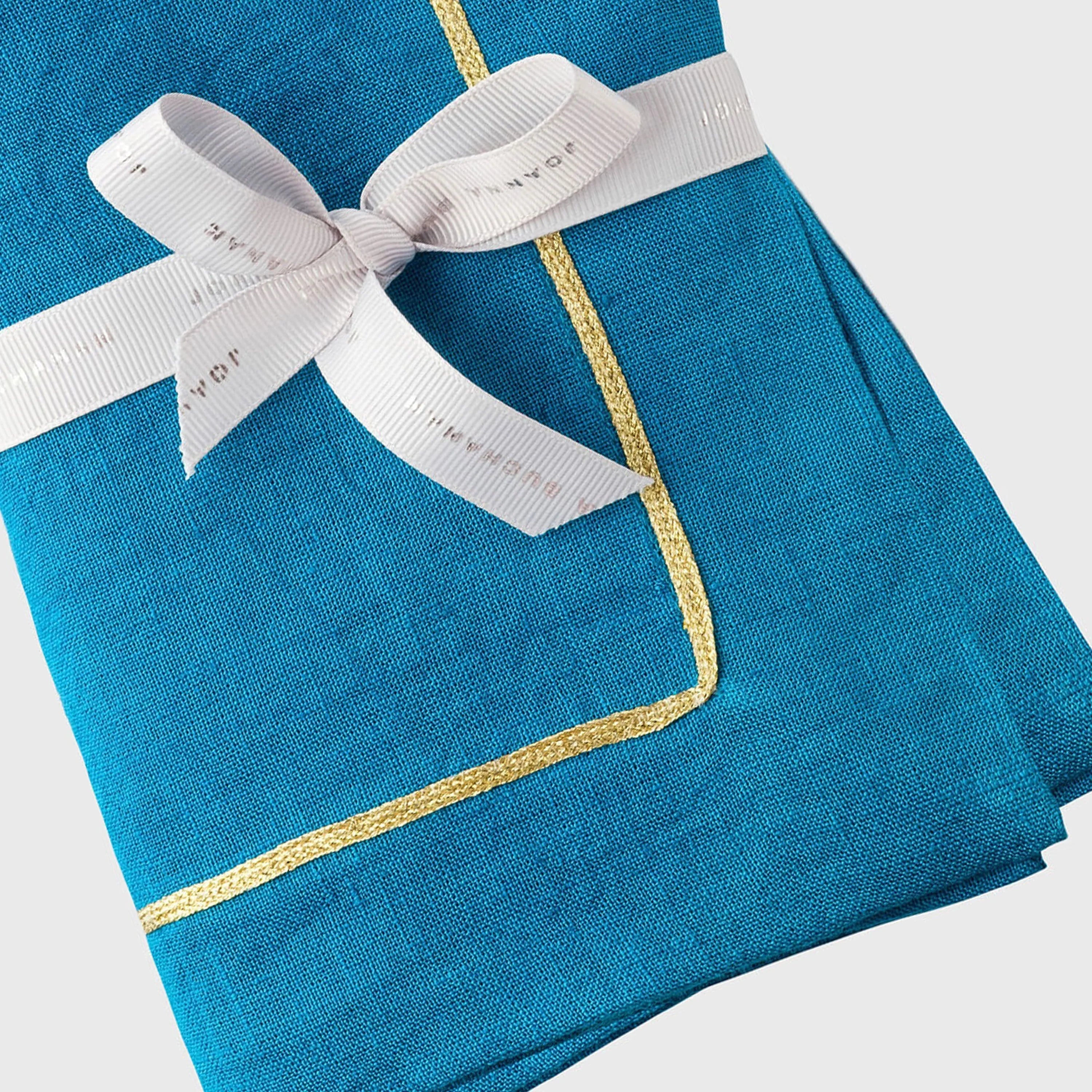 Gold trim dinner napkins, turquoise, set of two - The Mayfair Hall