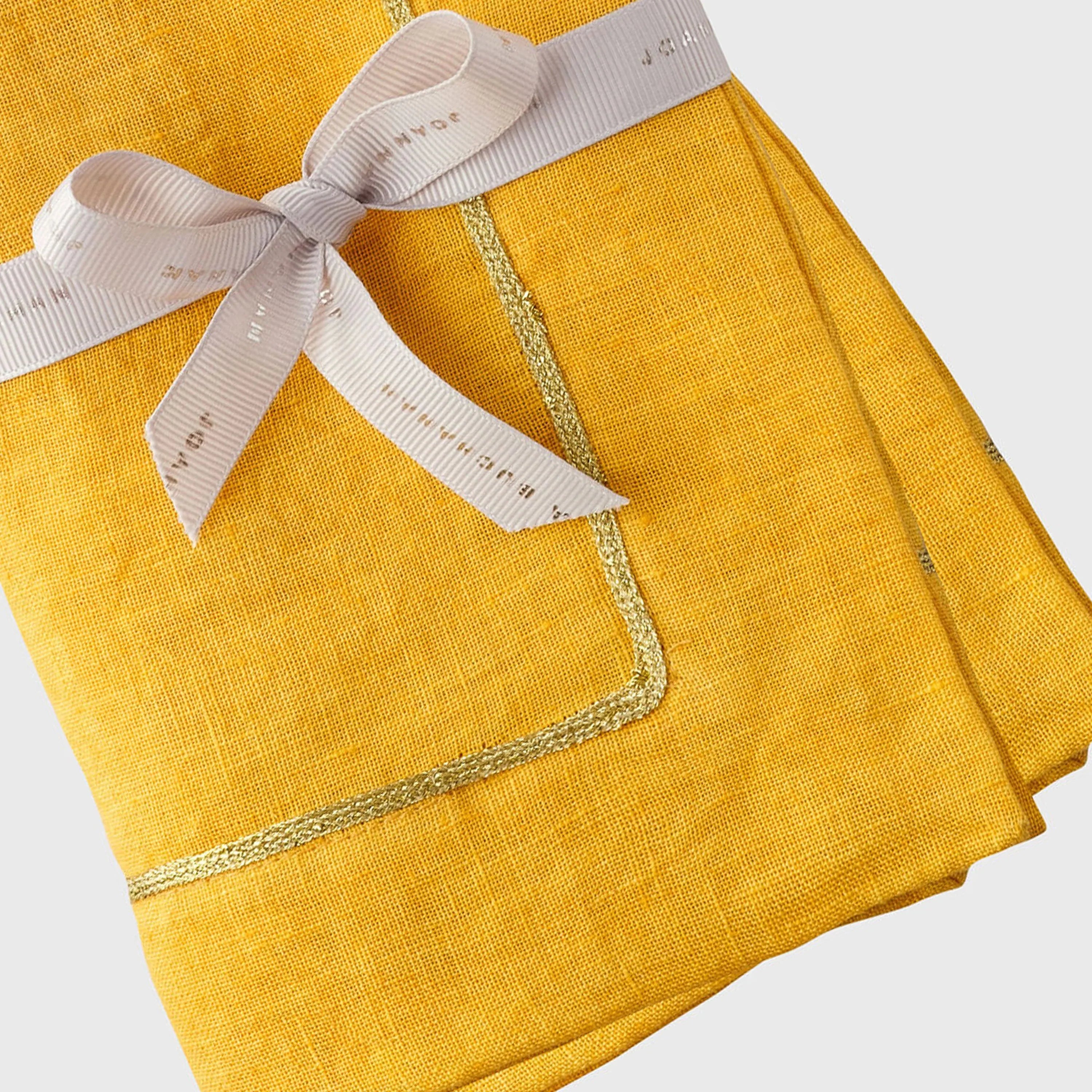 Gold trim dinner napkins, yellow, set of two - The Mayfair Hall