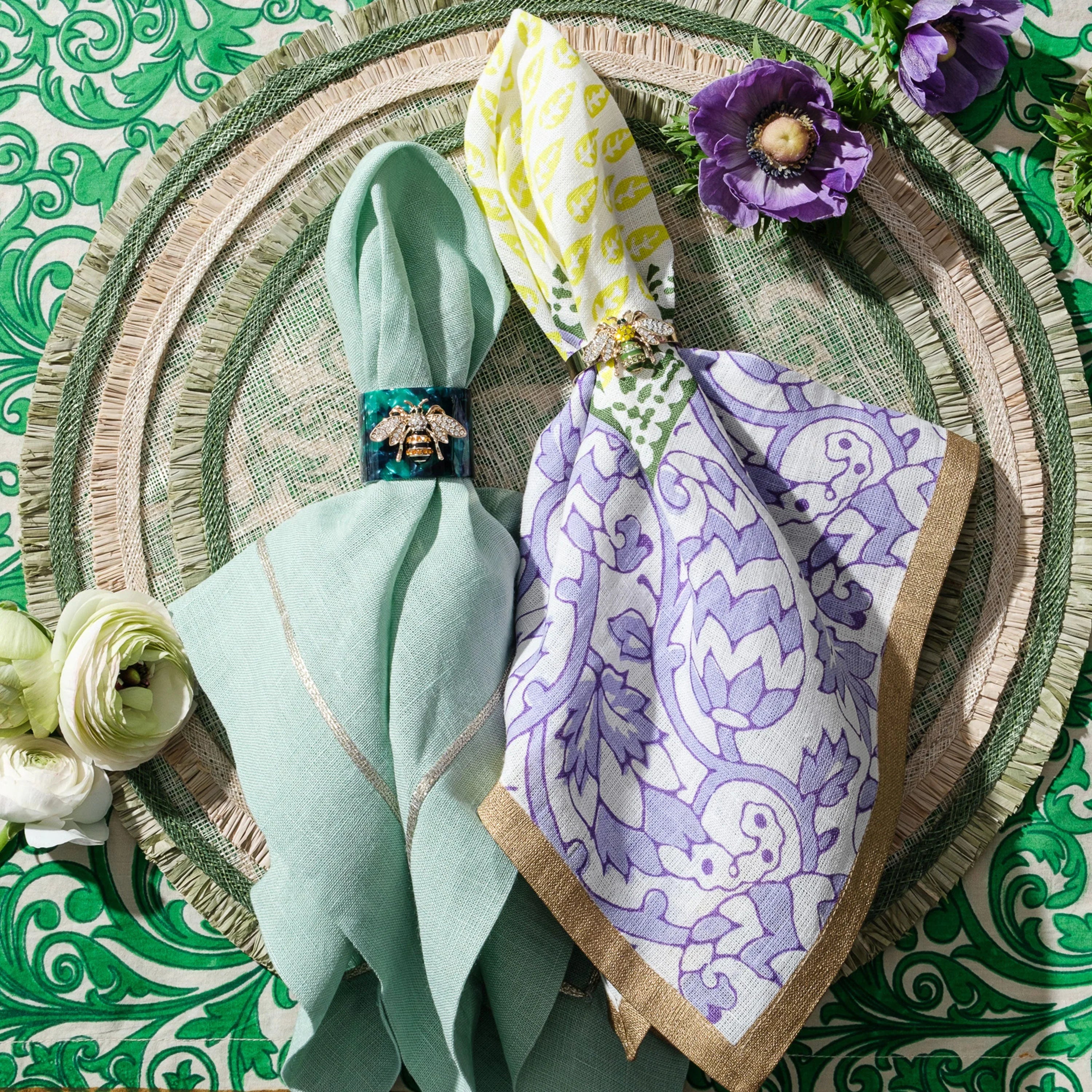 Joyful block print napkin, lilac, set of two - The Mayfair Hall