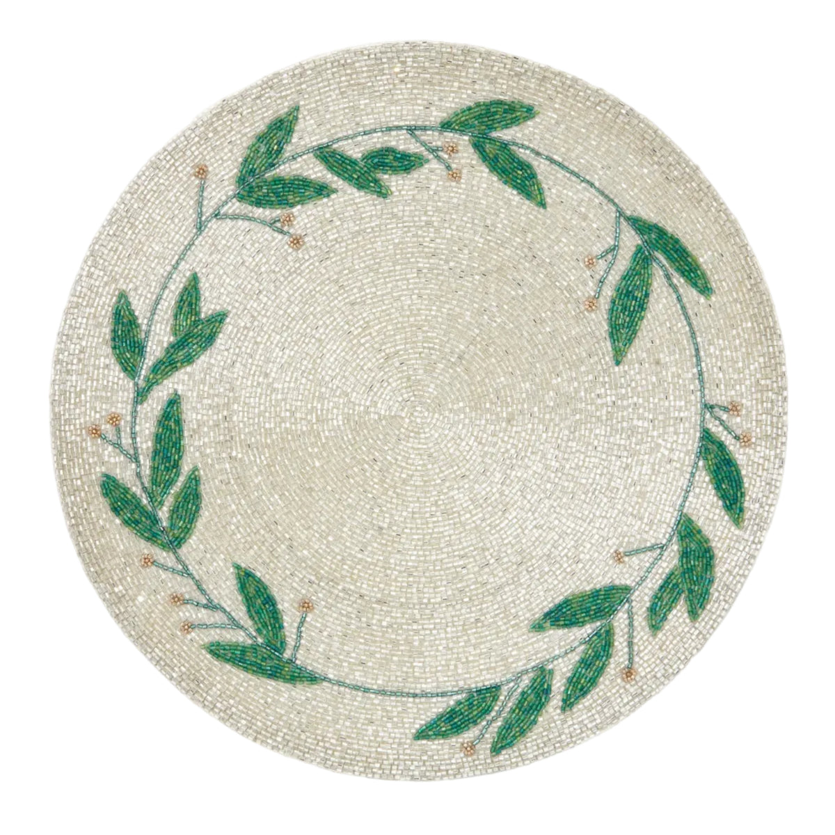 Mistletoe Hand-Beaded Placemat — mistletoe placemat shown from above on a plain background.