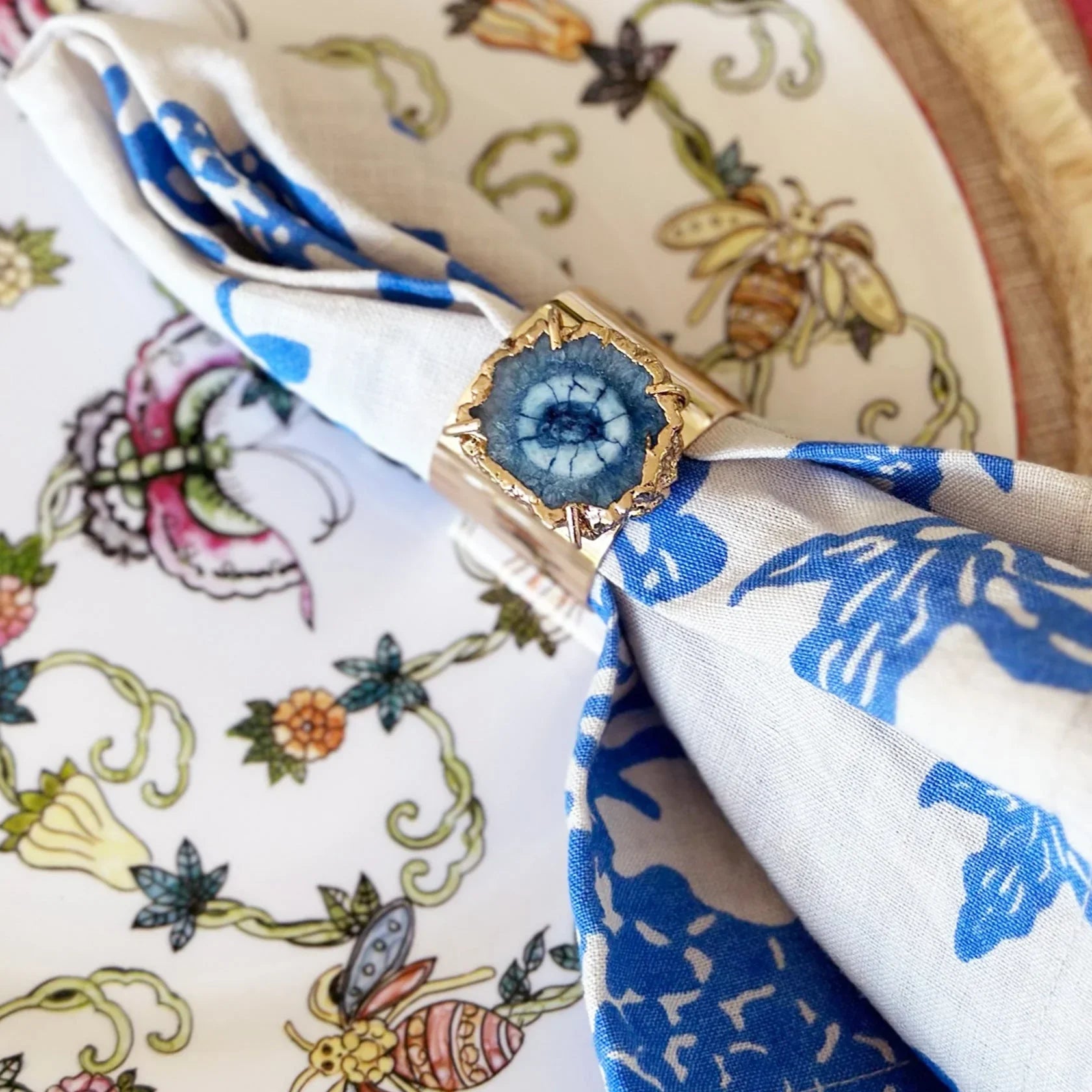 Crystal quartz napkin rings, indigo, set of two - The Mayfair Hall