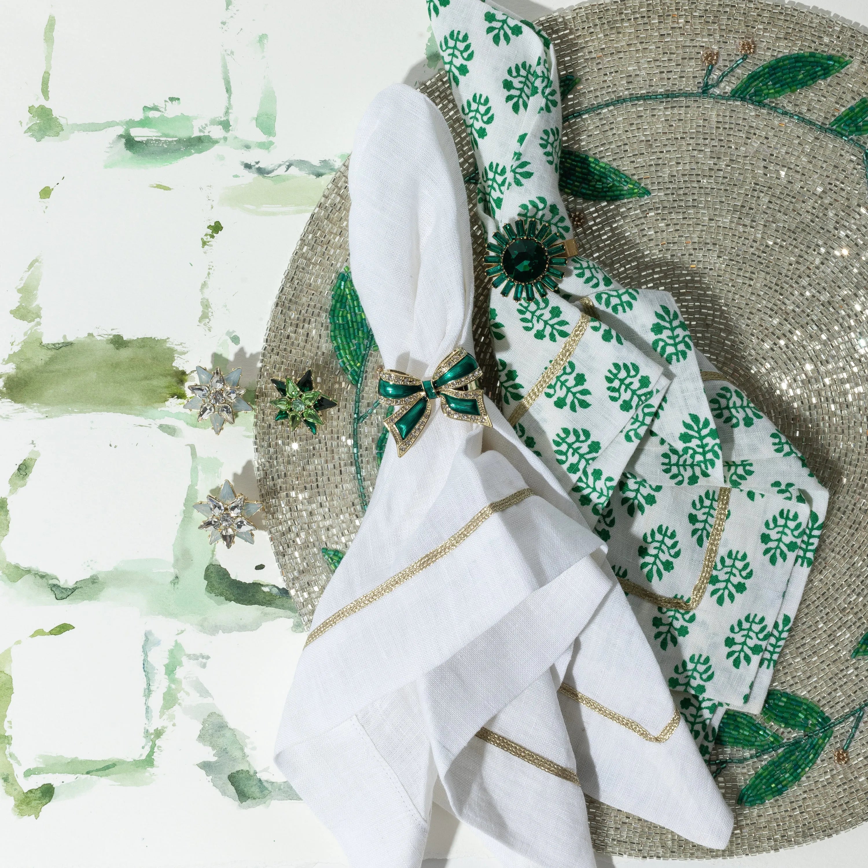 Enamel bow skinny napkin rings, green, set of four - The Mayfair Hall