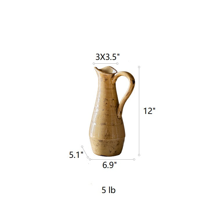 Terra Cotta Single Handle Vase in Cream Yellow