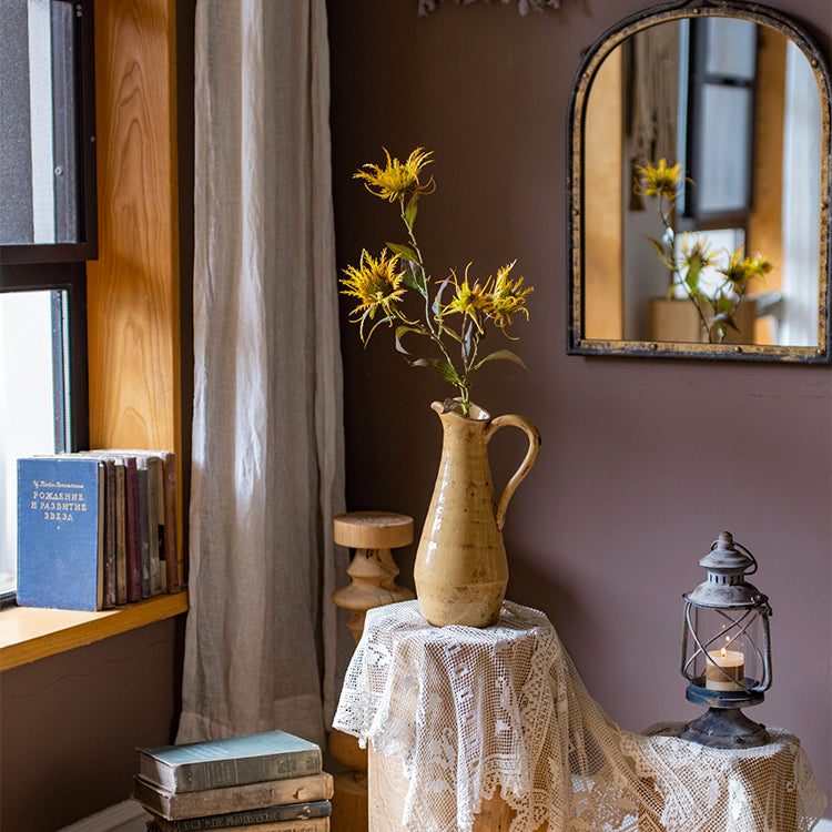 Terra Cotta Single Handle Vase in Cream Yellow