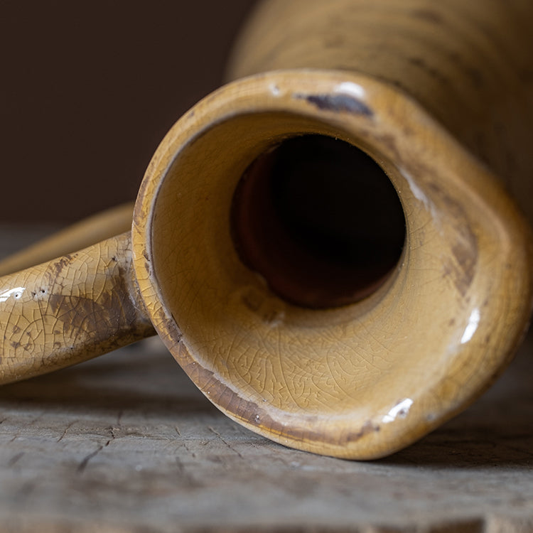 Terra Cotta Single Handle Vase in Cream Yellow