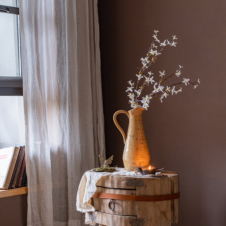 Terra Cotta Single Handle Vase in Cream Yellow