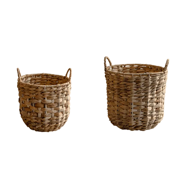 Natural Straw Round Basket with Handles