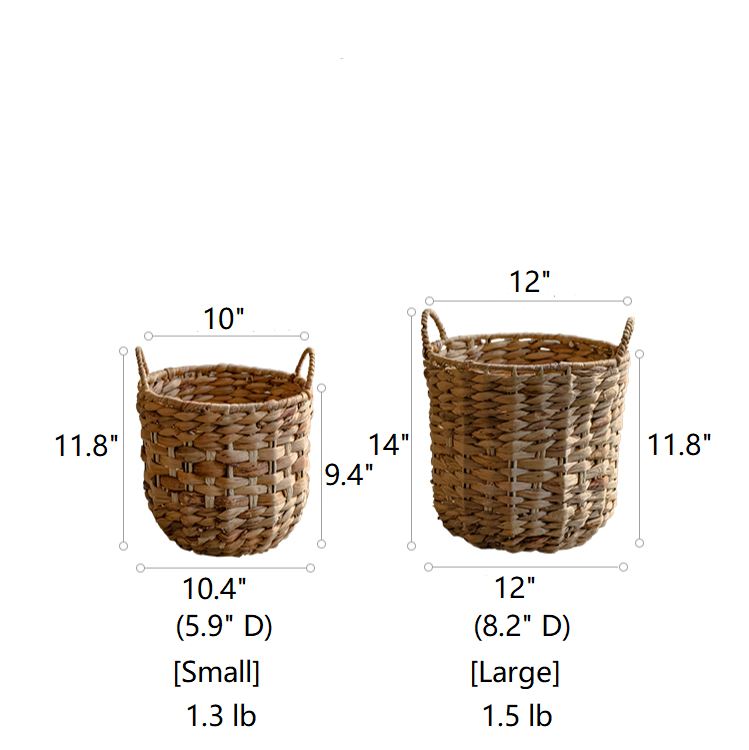 Natural Straw Round Basket in Khaki with Handles