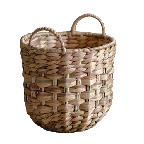 Natural Straw Round Basket in Khaki with Handles