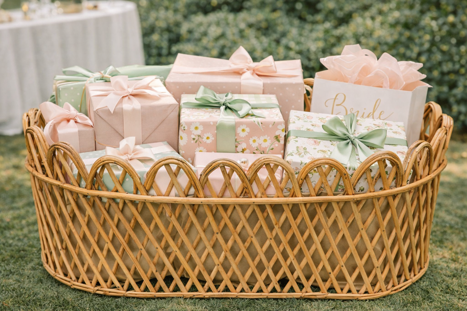 JUMBO NATURAL OVAL RATTAN SCALLOPED PLANTER