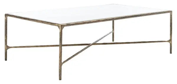 Jessa Brass-White Rectangle Metal Coffee Table - The Mayfair Hall