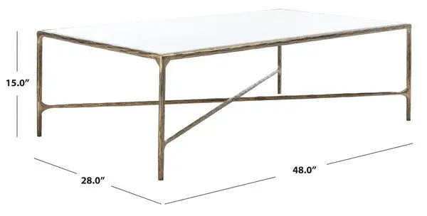 Jessa Brass-White Rectangle Metal Coffee Table - The Mayfair Hall