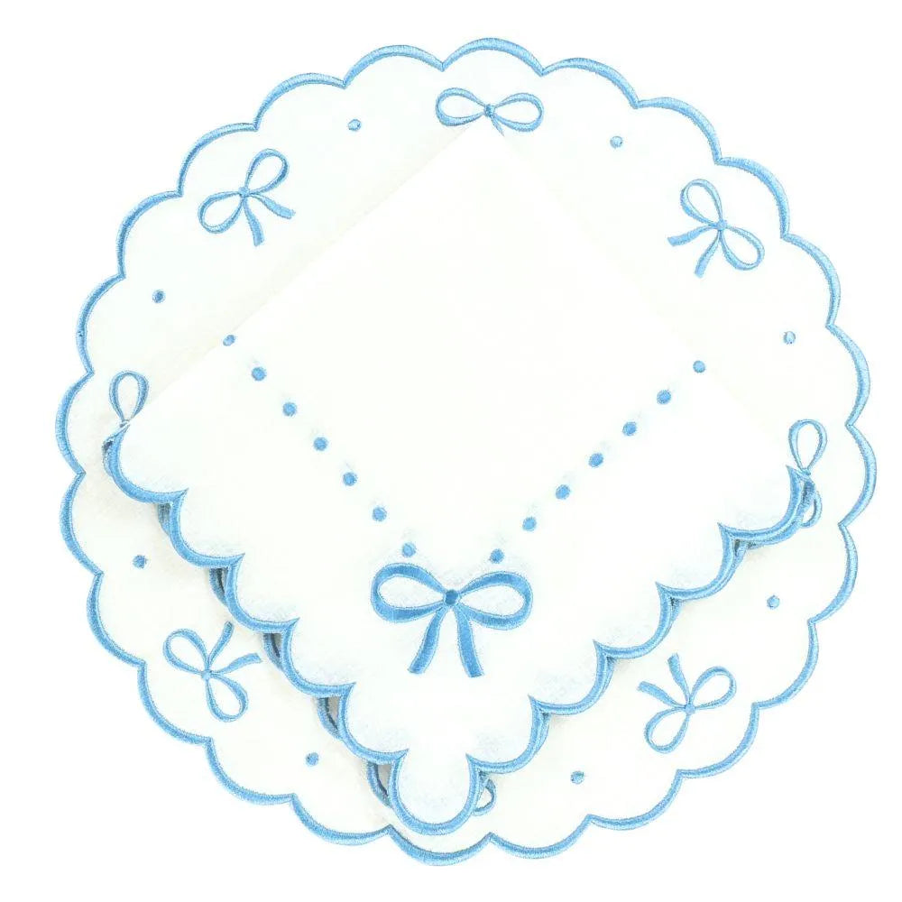 Flying Sheep Country Studio Collection: Juliet Bows Napkins - White/Blue (Set of 4)
