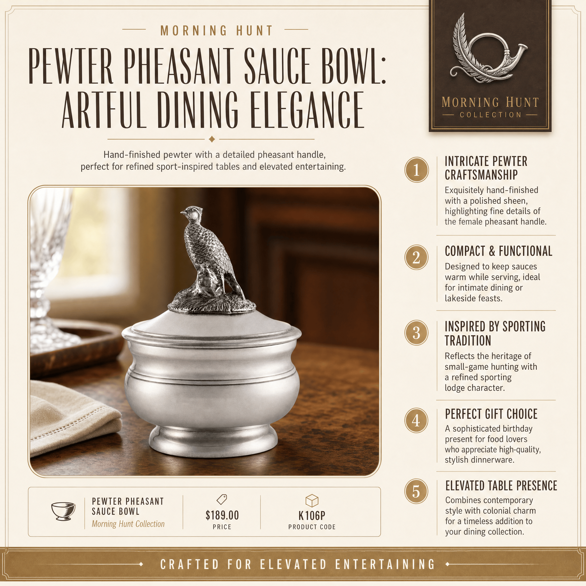 Pewter Pheasant Sauce Bowl